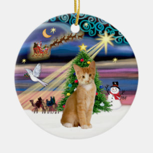 Xmas Magic - Orange - white tabby cat 40 Ceramic Ornament