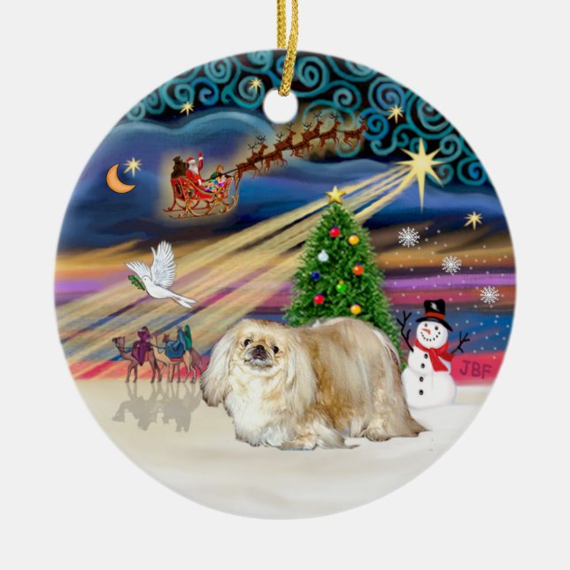 Xmas Magic - Pekingese (cream) Ceramic Ornament (Front)