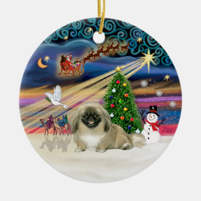 Xmas Magic - Pekingese (light sable) Ceramic Ornament (Front)