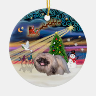 Xmas Magic - Pekingese (sable-black mask) Ceramic Ornament