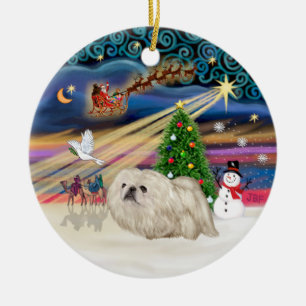 Xmas Magic - Pekingese (white) Ceramic Ornament