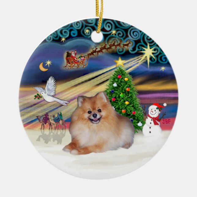 Xmas Magic - Pomeranian 4 Ceramic Ornament (Front)