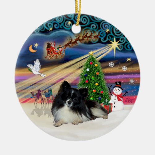 Xmas Magic _ Pomeranian black_white Ceramic Ornament