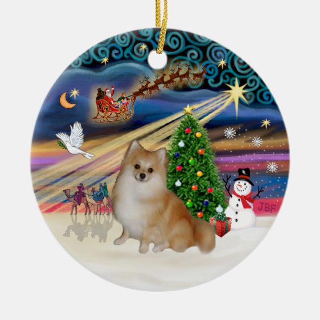 Xmas Magic - Pomeranian (light red) Ceramic Ornament (Front)