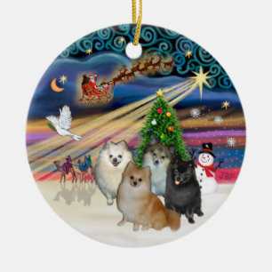 Xmas Magic - Pomeranians (FOUR), Xmas Music - P... Ceramic Ornament