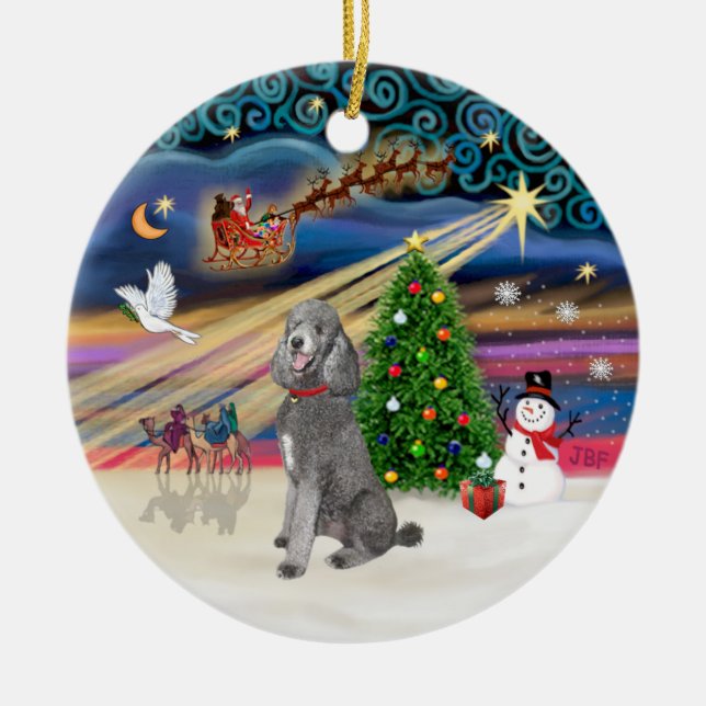 Xmas Magic - Poodle (Standard silver) Ceramic Ornament (Front)
