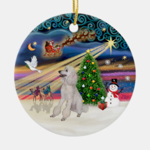 Xmas Magic - Poodle (Standard white, ribbons) Ceramic Ornament