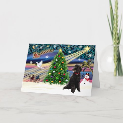 Xmas Magic_Poodle_Std_black Holiday Card