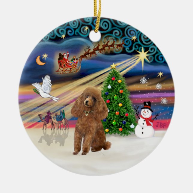 Xmas Magic - Poodle (Toy apricot) Ceramic Ornament (Front)