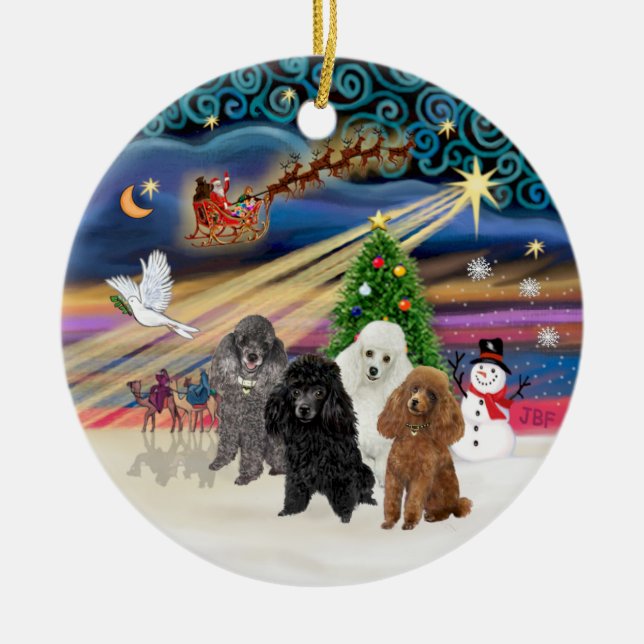Xmas Magic - Poodles (FOUR TOY) Ceramic Ornament (Front)