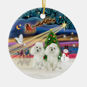 Xmas Magic - Poodles (TWO Toy white) Ceramic Ornament