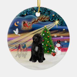 Xmas Magic - Portuguese Water Dog (R-sit) Ceramic Ornament