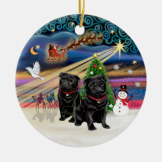 Xmas Magic - Pugs (TWO black) Ceramic Ornament