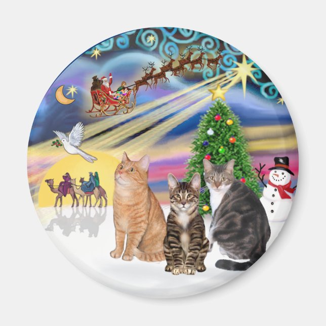 Xmas Magic (R) - Three cats (AmSH) Magnet (Front)