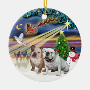 Xmas Magic (R) - Two English Bulldogs Ceramic Ornament