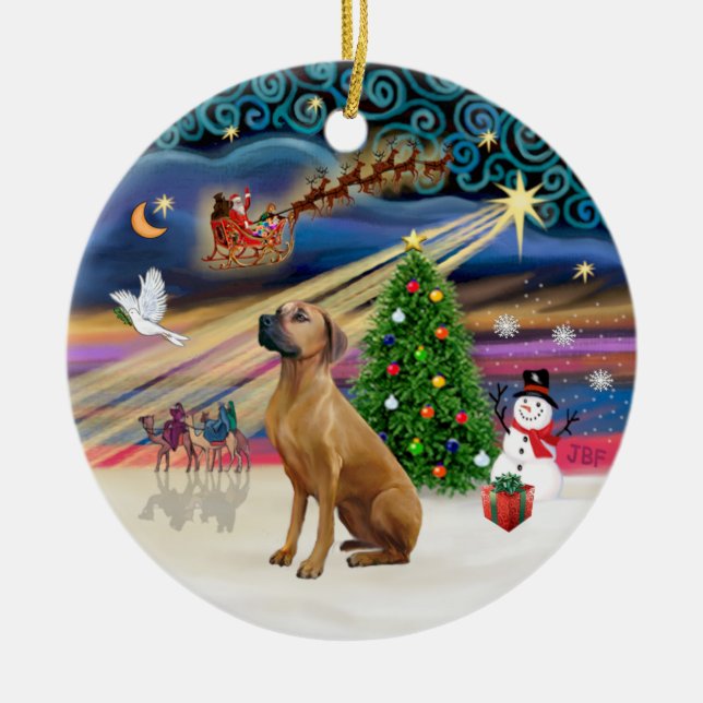Xmas Magic - Rhodesian Ridgeback Ceramic Ornament (Front)