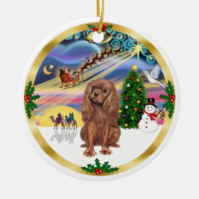 Xmas Magic - Ruby Cavalier Ceramic Ornament (Front)