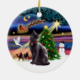 Xmas Magic - Russian Blue cat Ceramic Ornament | Zazzle