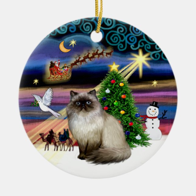 Xmas Magic - Seal Point Himalayan 7 Ceramic Ornament (Front)