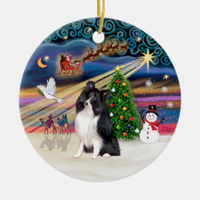Xmas Magic - Sheltie (bi-black) Ceramic Ornament (Front)