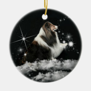 Xmas Magic Sheltie Ceramic Ornament
