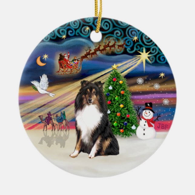 Xmas Magic - Shetland Sheepdog (tri) Ceramic Ornament (Front)