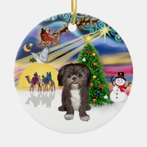 Xmas Magic _ Shih Tzu brownwhite Ceramic Ornament