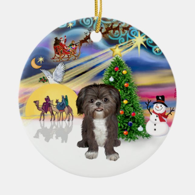 Xmas Magic - Shih Tzu (brown/white) Ceramic Ornament (Front)