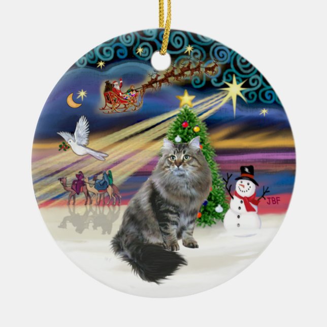 Xmas Magic - Siberian Cat Ceramic Ornament (Front)