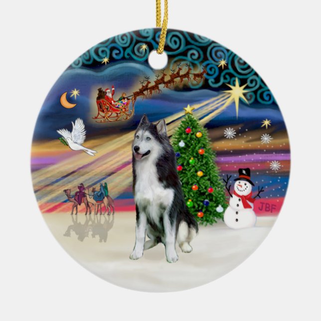 Xmas Magic - Siberian Husky 2 Ceramic Ornament (Front)