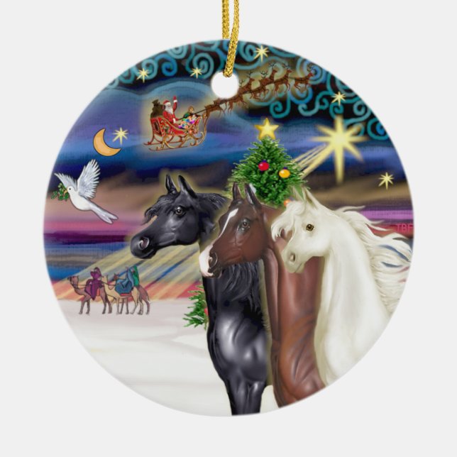 Xmas Magic - Three Arabian Horses Ceramic Ornament (Front)