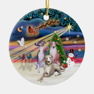 Xmas Magic - Three Whippets Ceramic Ornament