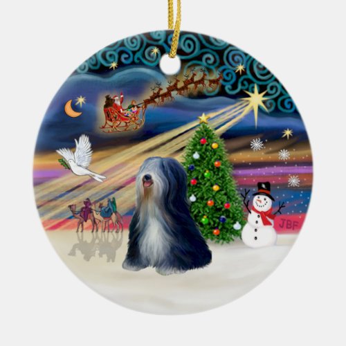 Xmas Magic _ Tibetan Terrier BW Ceramic Ornament