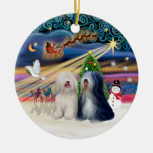 Xmas Magic - Tibetan Terriers (TWO) Ceramic Ornament