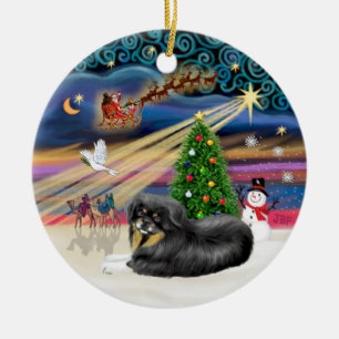 Xmas Magic - TibetanSpaniel (black-tan) Ceramic Ornament