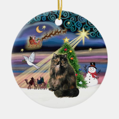 Xmas Magic _ Tortie Persian cat Ceramic Ornament