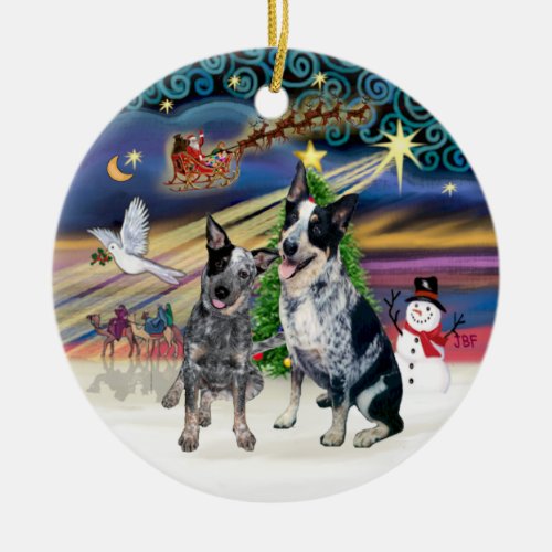 Xmas Magic _ Two Australian Cattle Dogs Ceramic Ornament