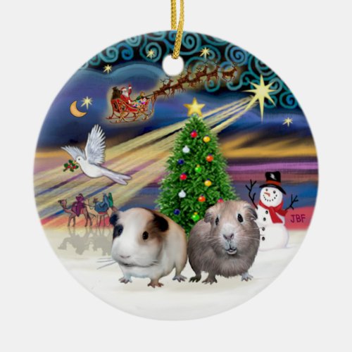 Xmas Magic _ Two Guinea Pigs Ceramic Ornament