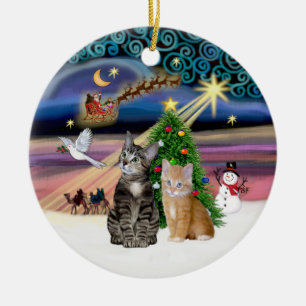 Xmas Magic - Two Tabby cats (#2) Ceramic Ornament