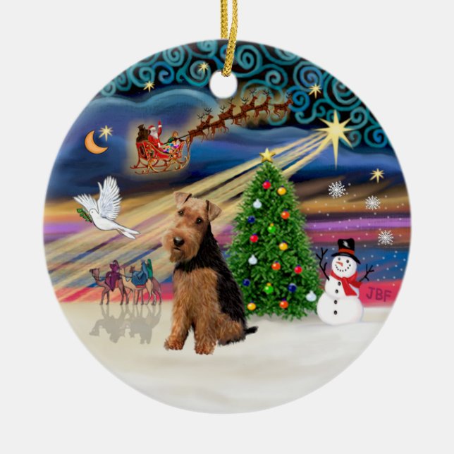 Xmas Magic - Welsh Terrier Ceramic Ornament (Front)