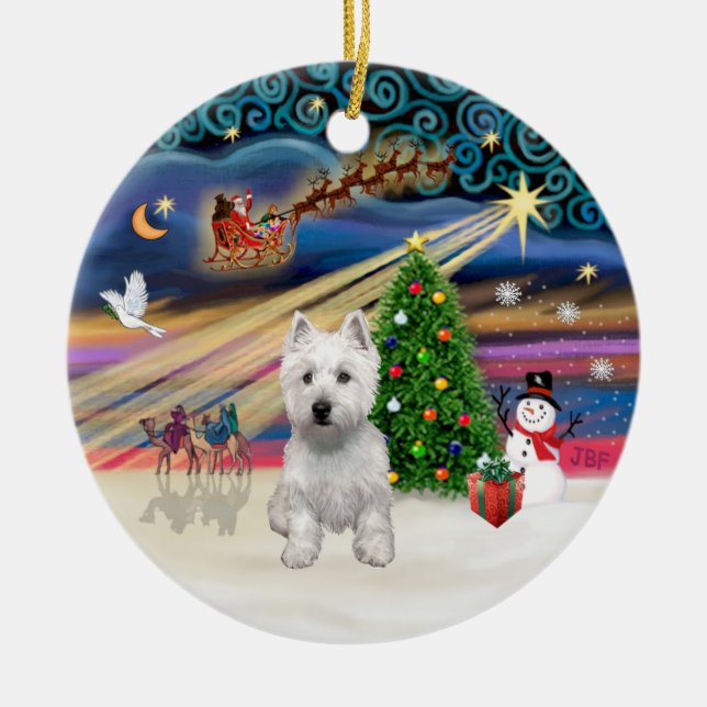 Xmas Magic - Westie (P) Ceramic Ornament (Front)