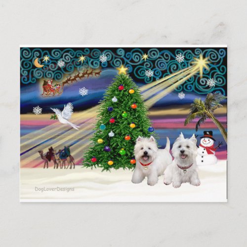 XMAS MAGIC_WestiePAIR5and8 Holiday Postcard