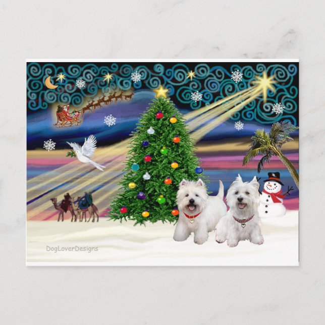 XMAS MAGIC-WestiePAIR5and8 Holiday Postcard (Front)