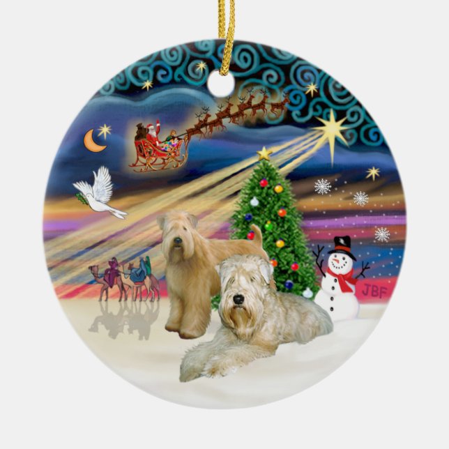 Xmas Magic - Wheaten Terriers (TWO) Ceramic Ornament (Front)