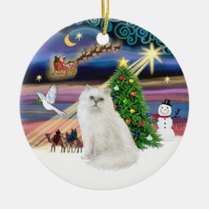 Xmas Magic - White Persian cat Ceramic Ornament