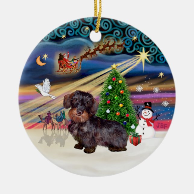 Xmas Magic - Wire Haired Dachshund Ceramic Ornament (Front)