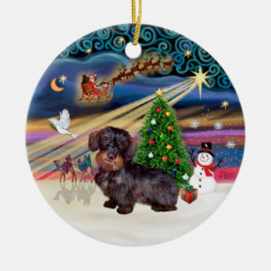 Xmas Magic - Wire Haired Dachshund Ceramic Ornament