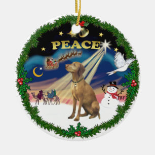 Xmas Magic (wreath) - Vizsla #2 Ceramic Ornament