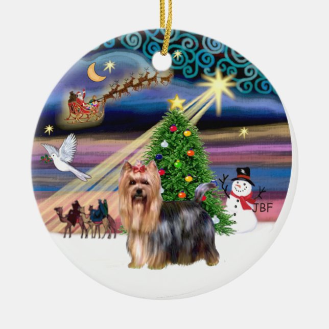 Xmas Magic - Yorkie 9 Ceramic Ornament (Front)