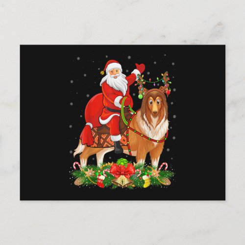 Xmas Matching Funny Santa Riding Rough Collie Dog  Postcard